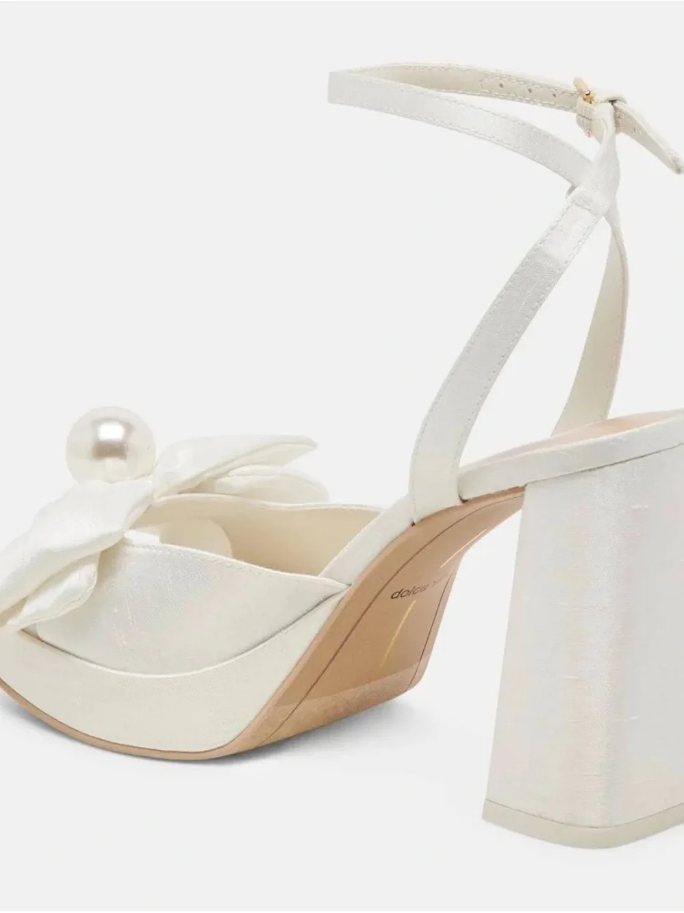 Dolce Vita Ivory Pearl-Embellished Block Heel Sandals